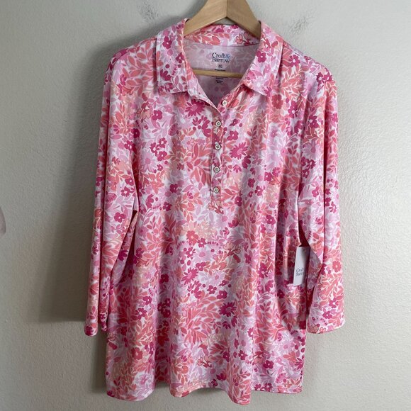 NEW Croft & Barrow Womens Plus XXL Pink Floral Lightweight Wrinkle Resistant Top - Picture 6 of 9
